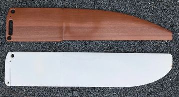 Old, fiberglass legacy Sunfish daggerboard (left) compared to the AeroSouth Sabre daggerboard.