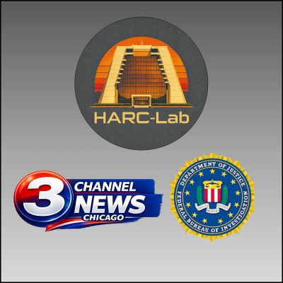 Logos of HARC-Lab, 3 Channel News Chicago, and FBI.