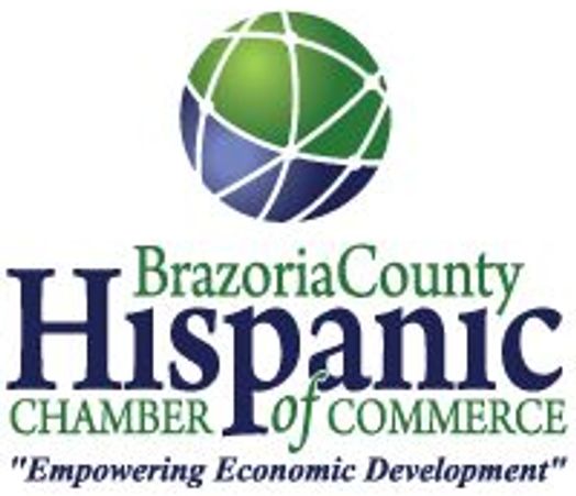 Logo of Brazoria County Hispanic Chamber of Commerce with a globe design.