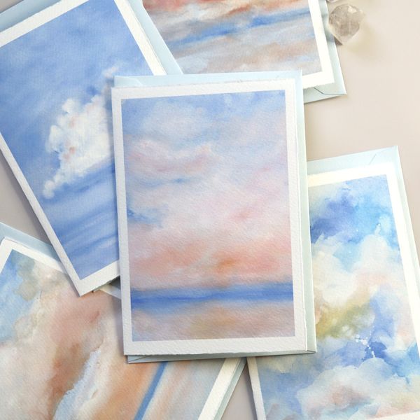Group of notecards featuring watercolours on textured paper by Renée Anne Bouffard-McManus