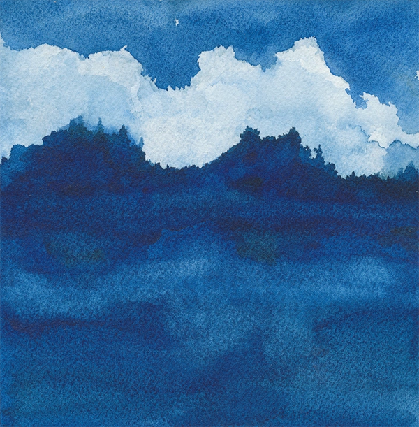 Clouds over the River watercolour blue painting by Renée Anne Bouffard-McManus