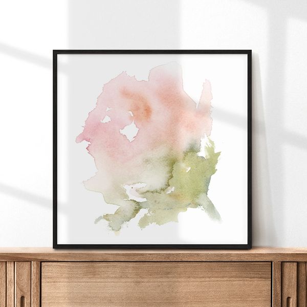 Pink peony watercolour flower on a white background framed as a print by Renée Anne Bouffard-McManus