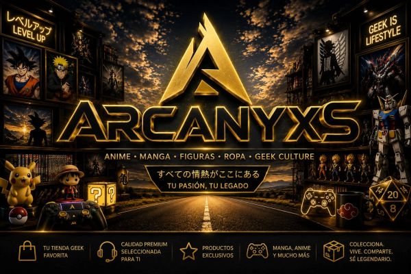 Banner promocional de Arcanyxs con temática geek y cultural.