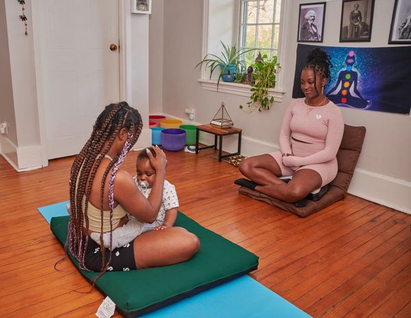 Mindfulness and meditation with a parent and baby. 