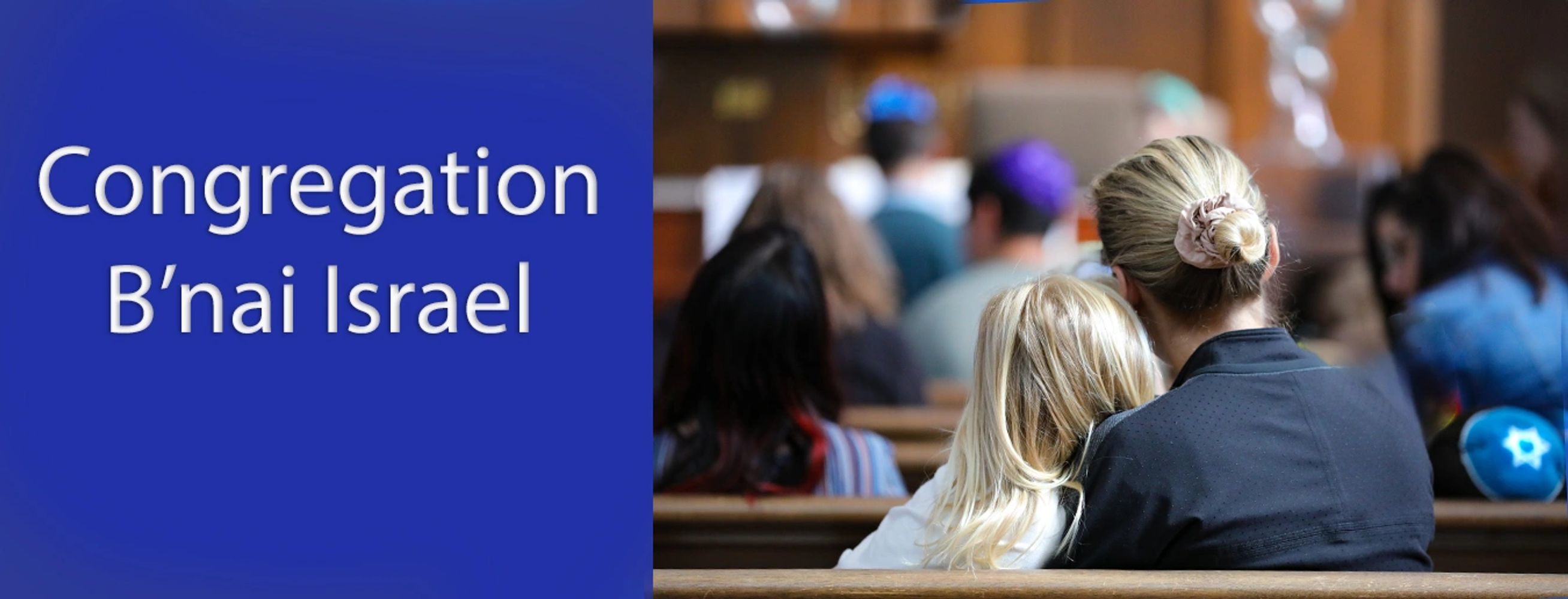 Congregation B'nai Israel with people sitting in a synagogue.