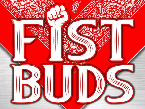 Logo with the words "Fist Buds" and a fist symbol.