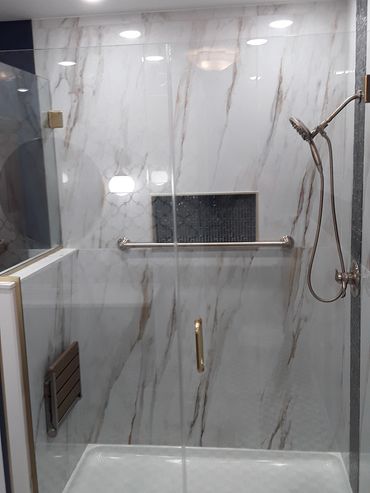 White marble with gold accents