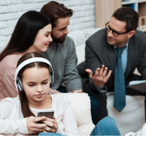 Professional talking to parents.