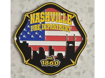 Nashville Fire Department emblem with American flag and city skyline.