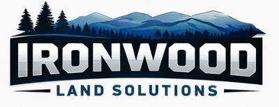 Logo of Ironwood Land Solutions with mountain and tree graphics.