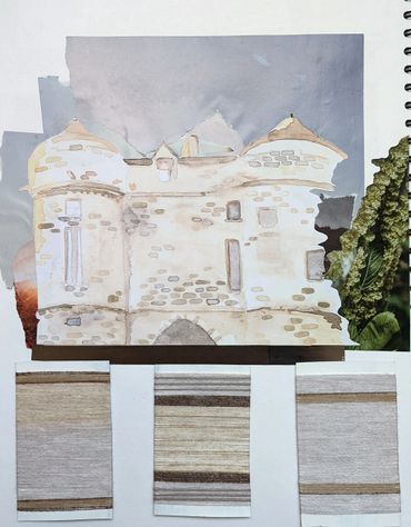 Falkland Palace collage with yarn wraps