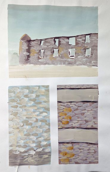 Gauche painting of Falkland Palace plus painted patterns