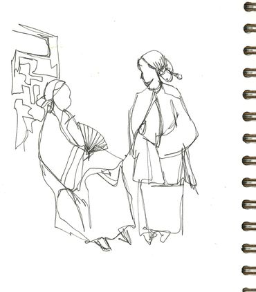 Continuous line drawing of manchu ladies