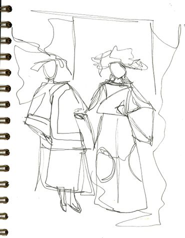 Continuous line drawing of manchu bride and her maid