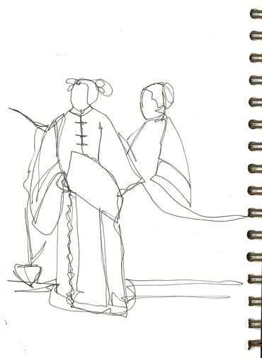 Continuous line drawing of manchu figures