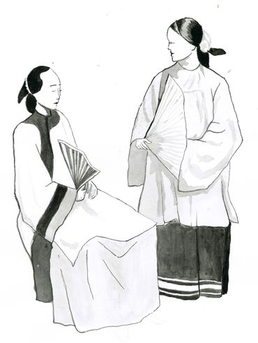 Ink painting of 2 Chinese women