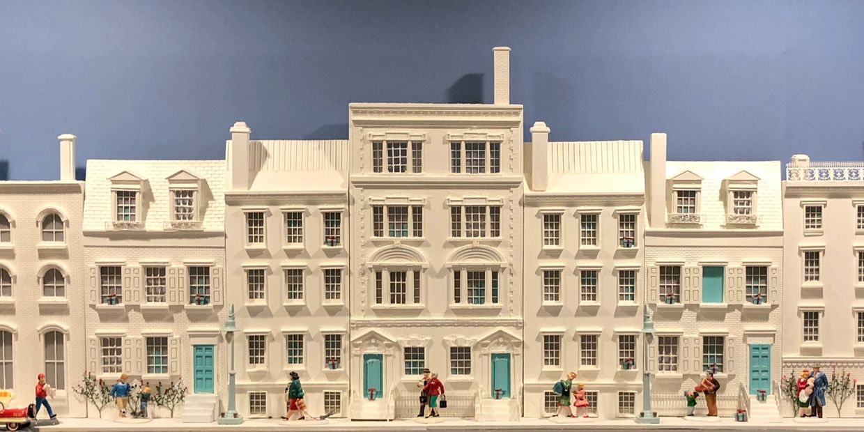 Tiffany & Co. Christmas window display Model Townhomes and Department 56 figures and Lionel Lights