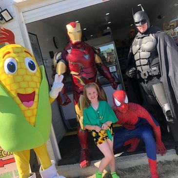 super heroes with marshall maize mascot