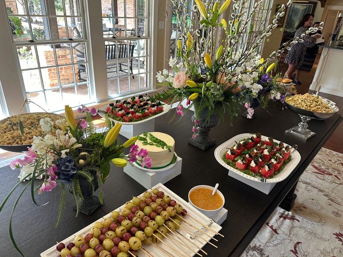 Selection of hors doeurves at private catering event.