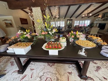 Buffet service event. Banquet. A Caterer, of Catering Chef, is in charge of preparing, delivering an