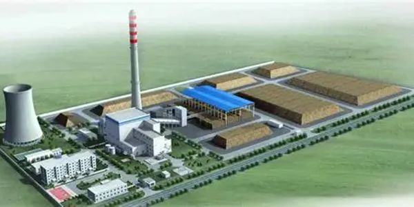 A large industrial power plant with cooling tower and tall chimney.