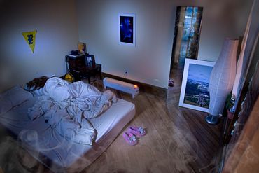 bedroom, long exposure, light painting, real estate photography