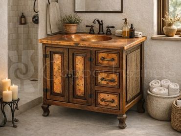 Sink Cabinet 2 Door/3 Drawer W/Copper Integrated Copper Sink