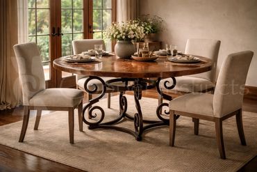 Heavy Broken "S" Round Dining Table Base W/ Hammered Copper Top