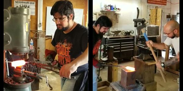 Working it down on my baby power hammer. Turns out hand hammering with a sledge drew it out faster.