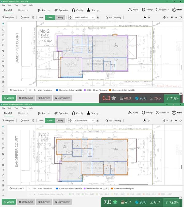 This image shows a comparison project which has been optimised for a BASIX certificate & NatHERS ass