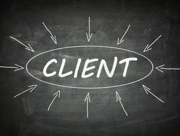Chalk board with "Clients" written on it.