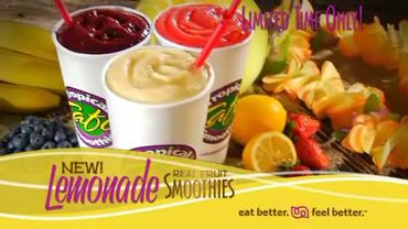 Three tropical fruit lemonade smoothies with fresh fruit and a limited time offer.