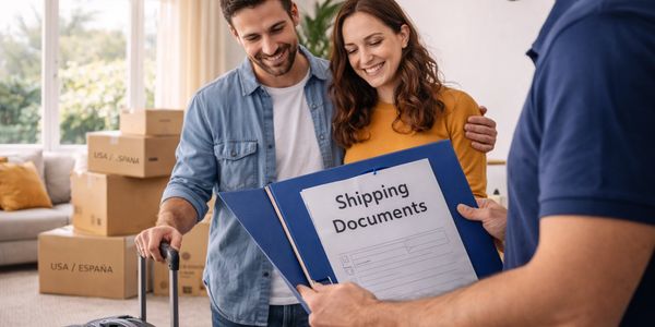 Door to Door Container moving agent explaining the process with the shipping document to the clients