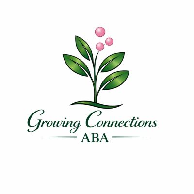 Logo with green leaves and pink berries for Growing Connections ABA.