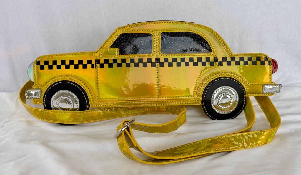 Yellow Taxi Cab Car Shaped Crossbody Bag Zip Top Detachable Strap Women Small
