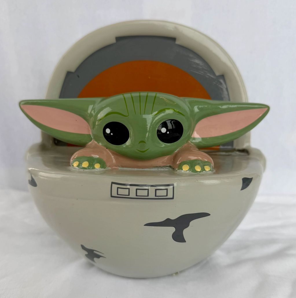 Star Wars Grogu (The Child) Figurine in Pod/Cradle, Gray & Green Piggy Bank