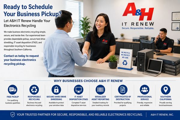 A business representative schedules an electronics recycling pickup with A&H IT Renew.