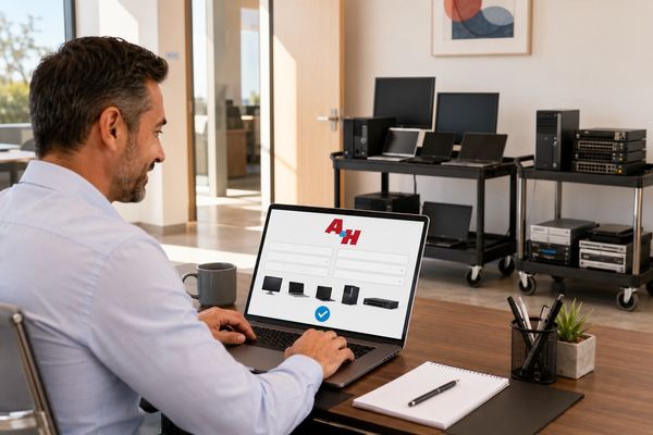 A business representative requests local electronics recycling pickup with A&H IT Renew.