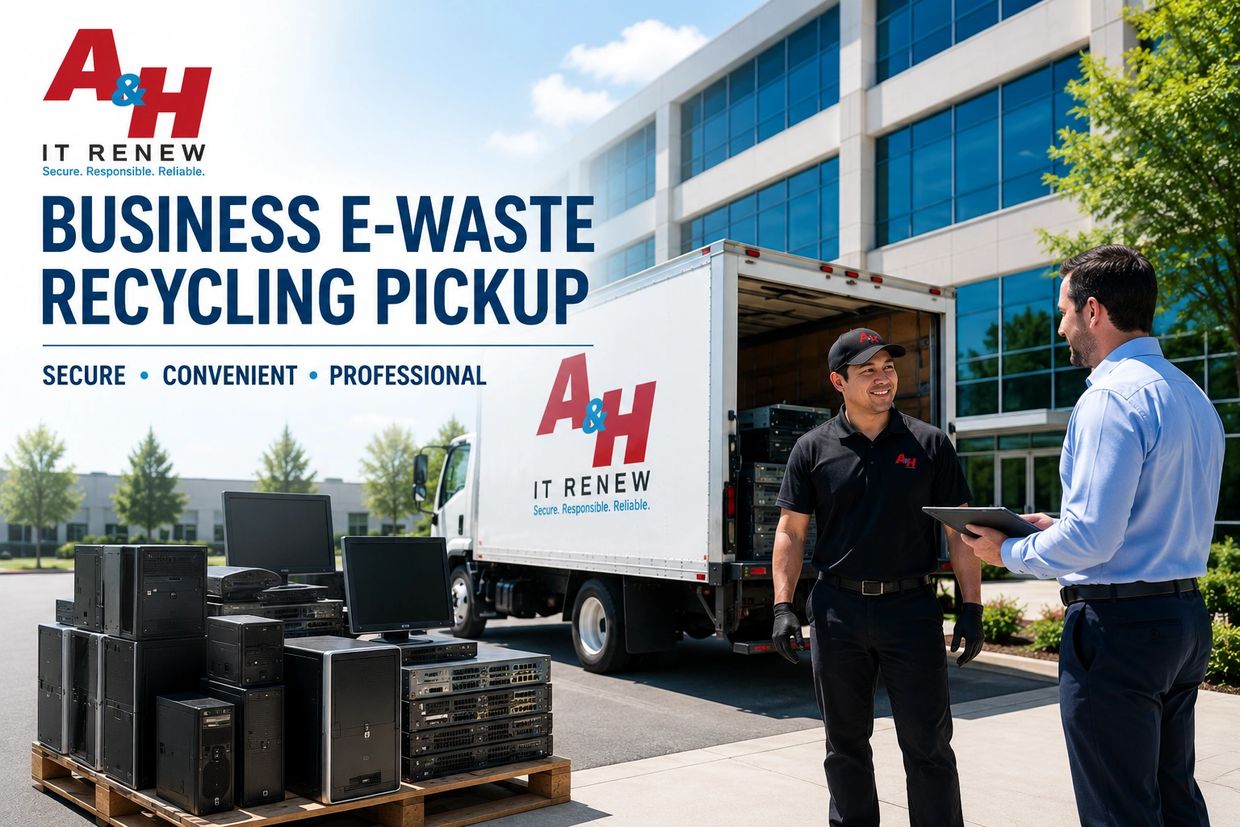 A&H IT Renew collects staged computers and electronics during a business recycling pickup.