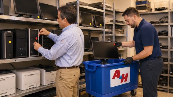 A Colton contact identifies approved equipment while A&H IT Renew sorts each shelf.