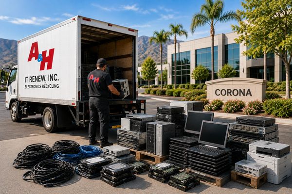 A&H IT Renew collecting retired electronics from a Corona business for recycling.