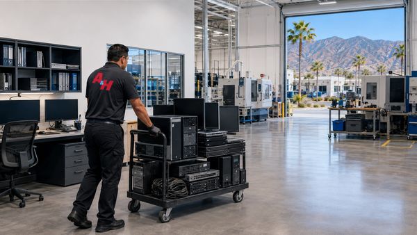 A&H IT Renew removes retired office electronics from a Corona manufacturing facility.