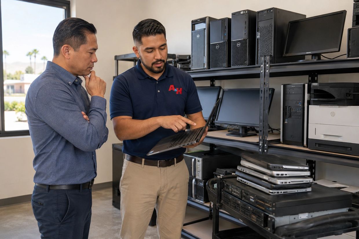 A&H IT Renew evaluating retired business electronics for recycling in Jurupa Valley.