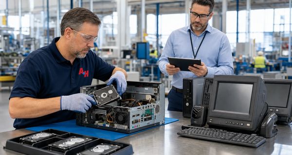 A&H IT Renew separates data-bearing drives from retired industrial computers for shredding.