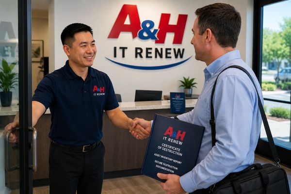 Business customer receives documentation after secure hard drive shredding.