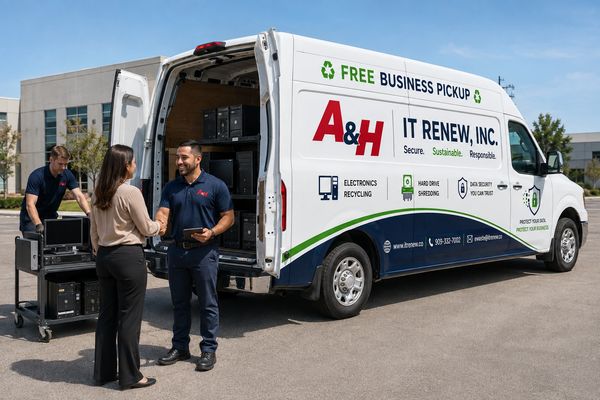 A&H IT Renew team completing a scheduled business electronics pickup in Perris.