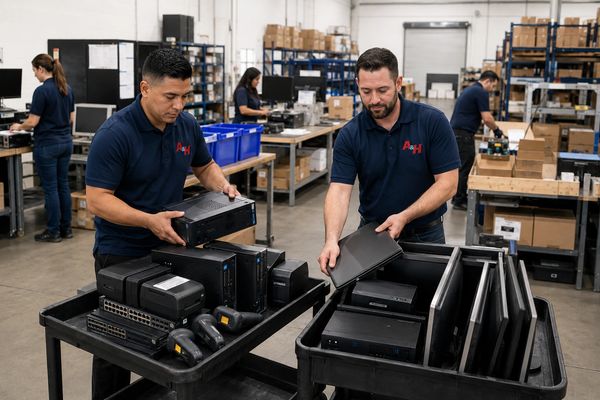Perris warehouse manager planning pickup of outdated business electronics.