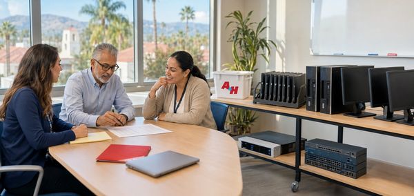 A&H IT Renew coordinates electronics pickup with a Redlands business representative.
