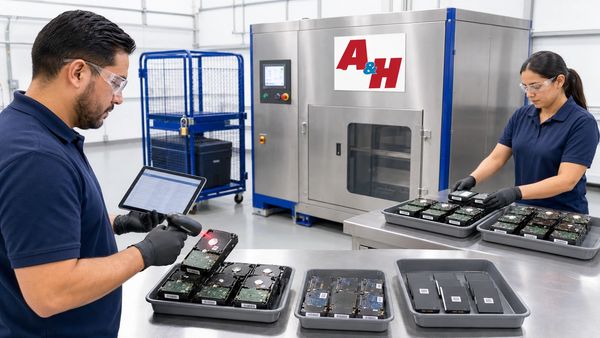 Hard drives and SSDs are recorded before documented off-site shredding.