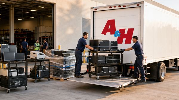Retired electronics are staged at one pickup point without disrupting daily operations.